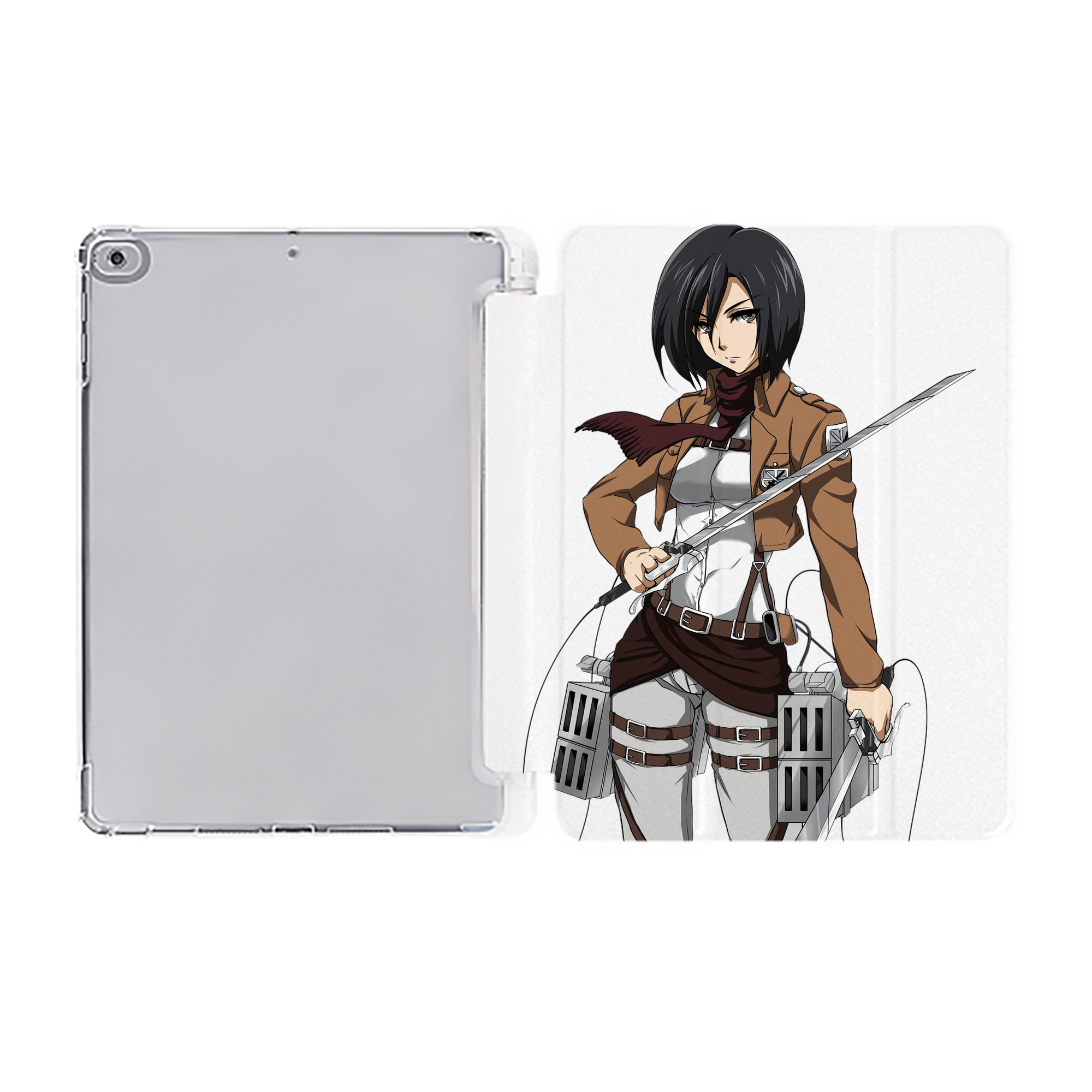 （画像用） 進撃の巨人 ミカサ·アッカーマン Attack on Titan Mikasa Ackerman IPad ケース ペン収納付き 三つ折りスタンド PUレザー×シリコン 対応機種9.5/10.5/10.9インチ